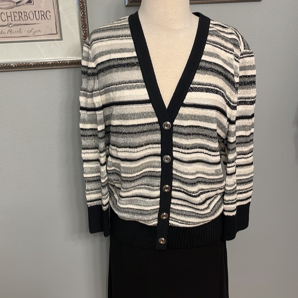 St John Metallic Stripe Button Cardigan